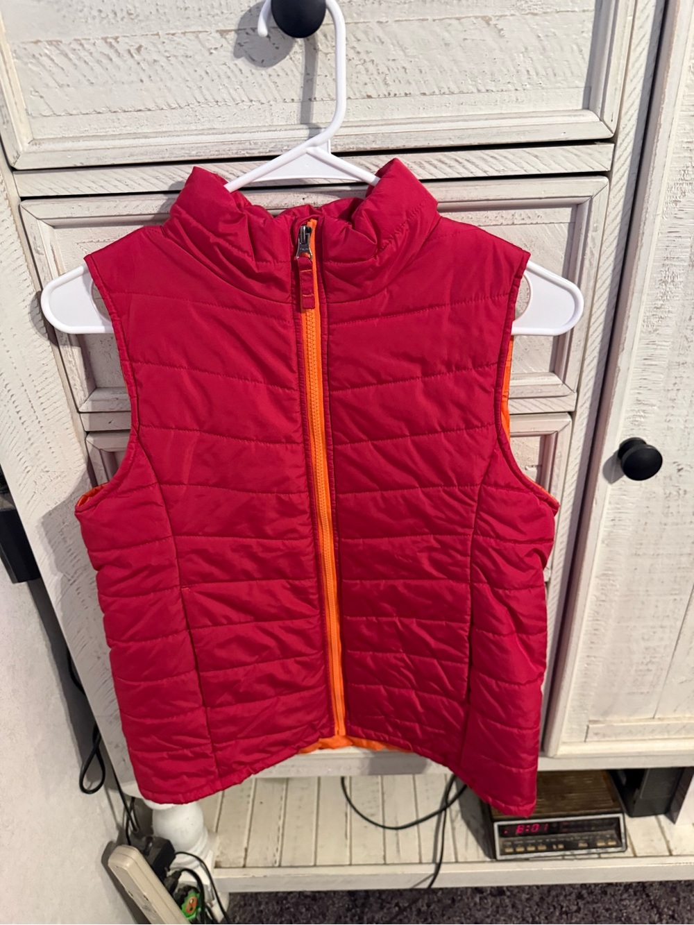 Lands' End Girls' Fuchsia Quilted Vest with Orange Zip
